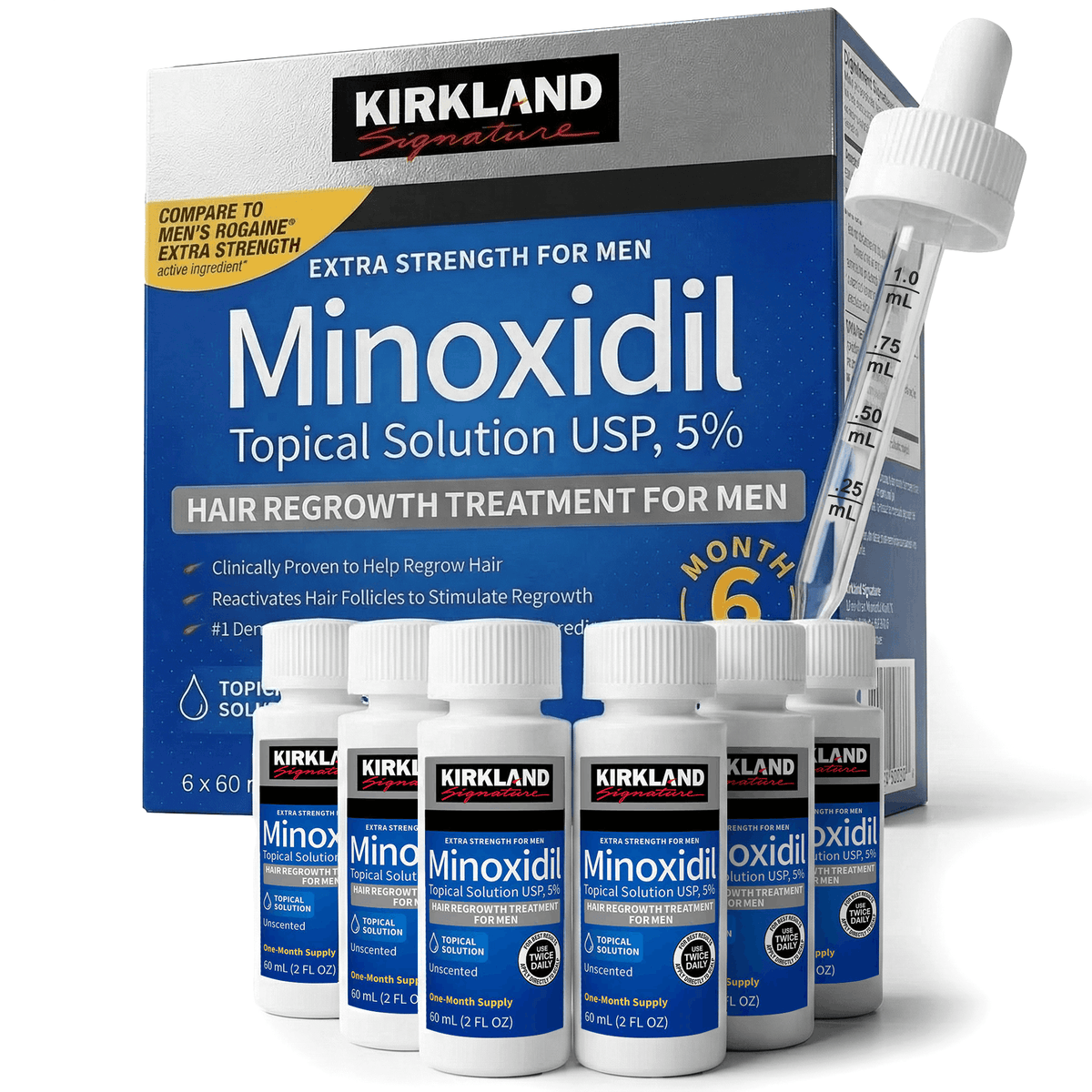 Kirkland Minoxidil Liquid Extra Strength Hair Regrowth Treatment, 5% Topical Solution, 6 Months Supply